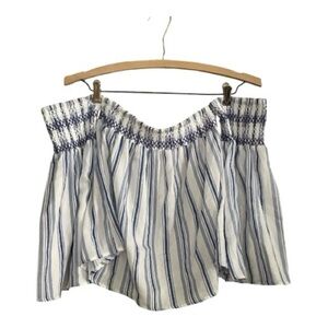 Dress Forum Blue and White Striped Off-Shoulder Top